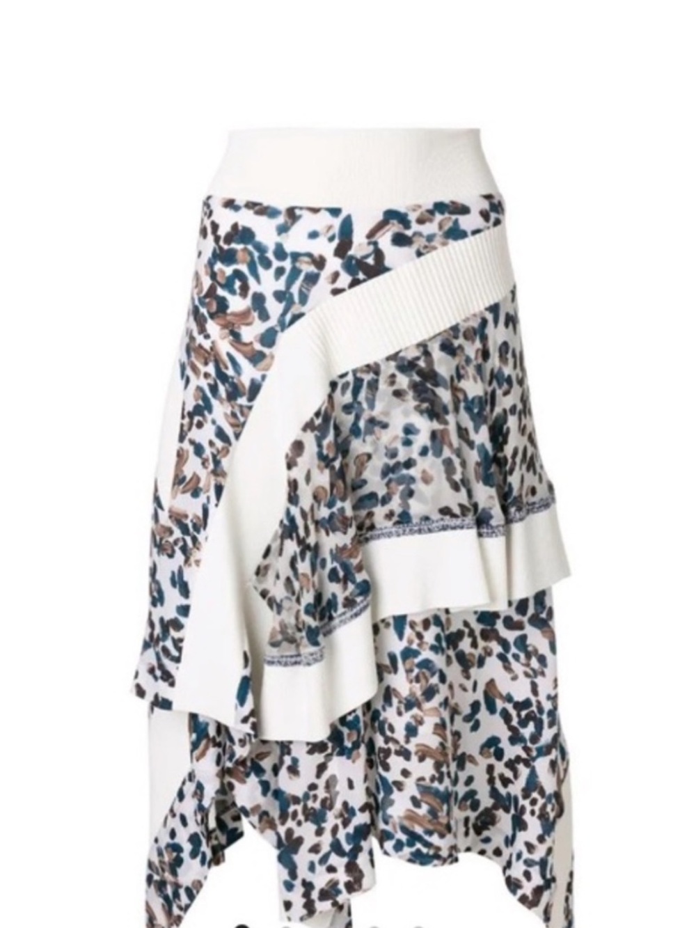 3.1 Phillip Lim White Asymmetrical Midi Skirt with Teal Sz 4